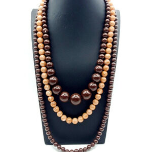 Brown Beaded Necklace Lot 3 Vintage Chunky Acrylic Faux Agate Chocolate Tan Bead